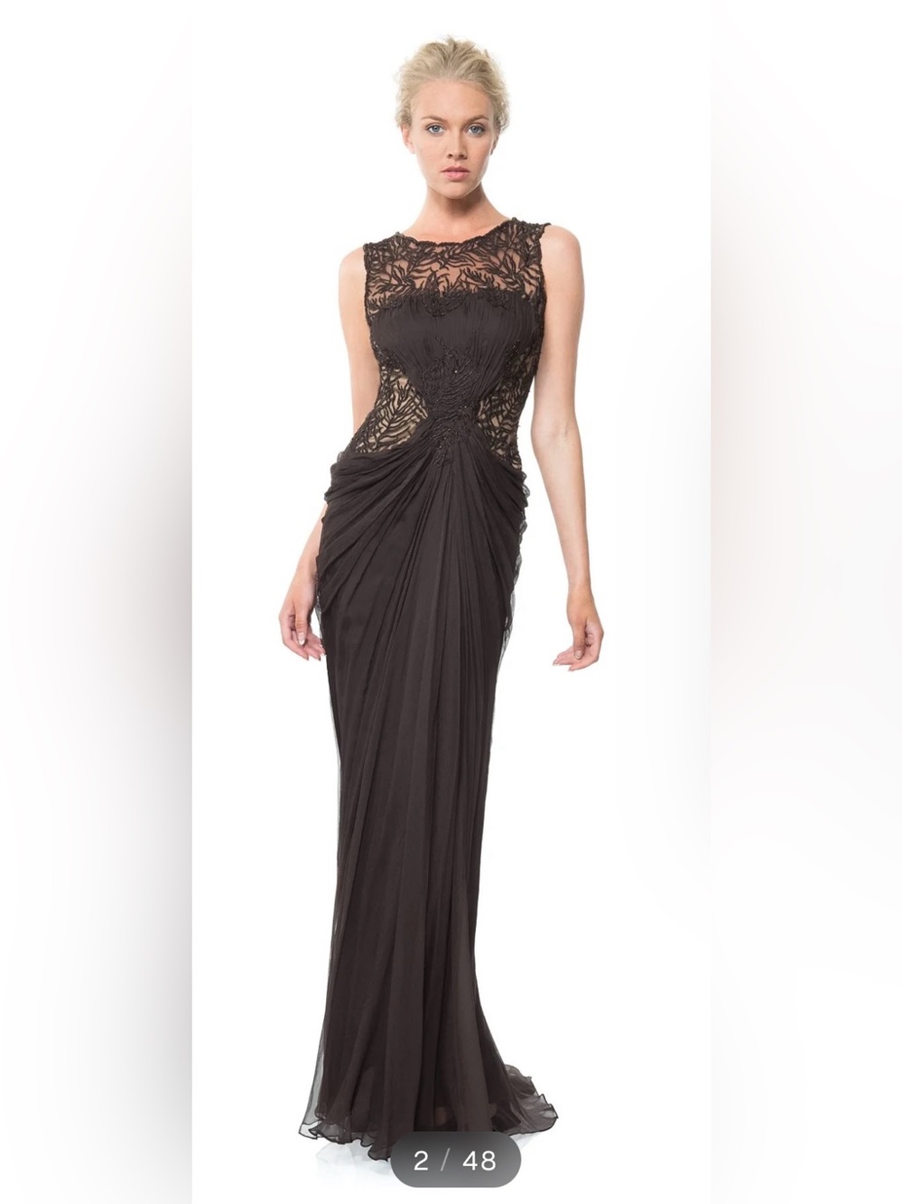 Tadashi Shoji Women's Beaded Crinkle Chiffon Gown Black Size 10